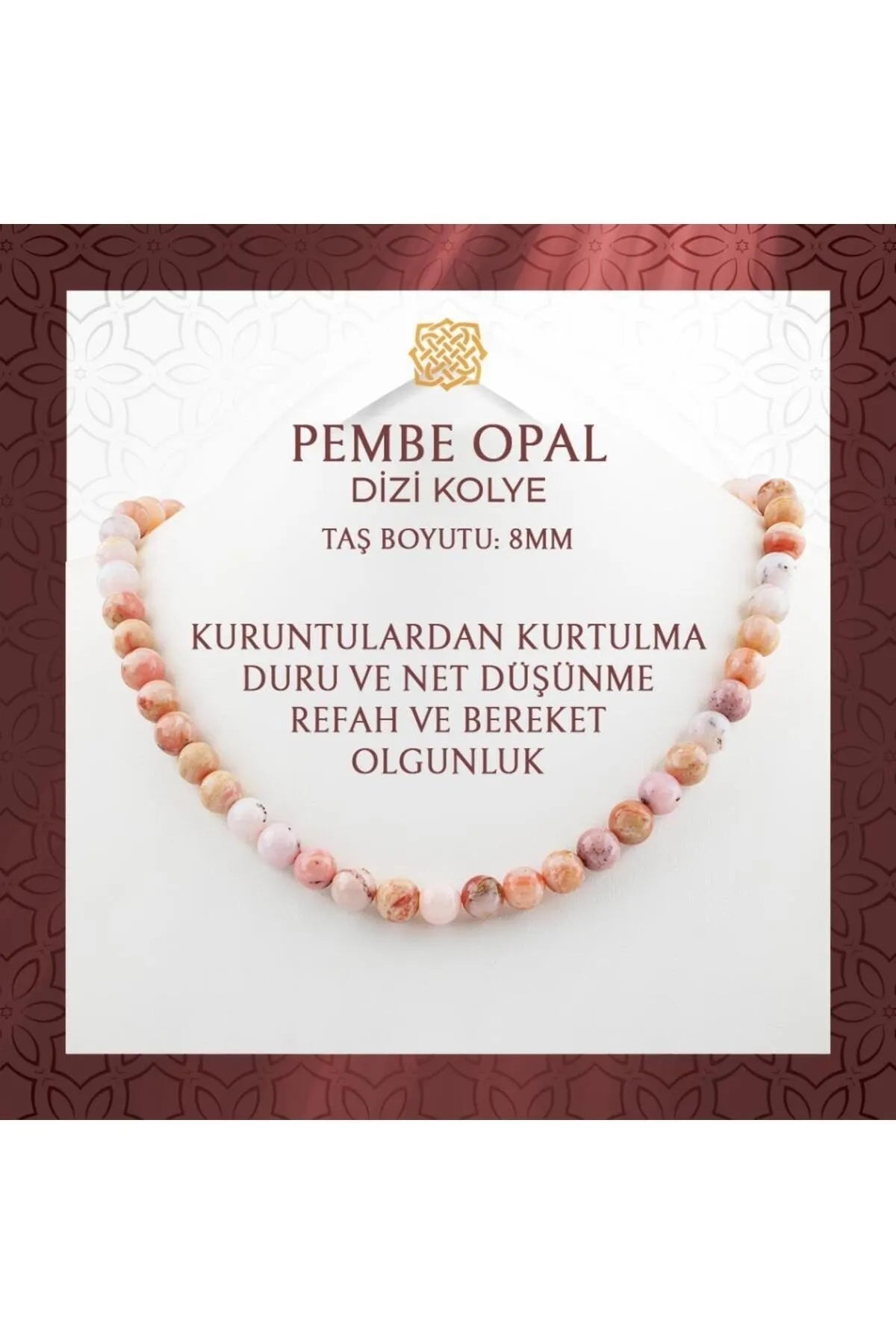 Pembe 8 mm Dizi Doğal Taş Kolye