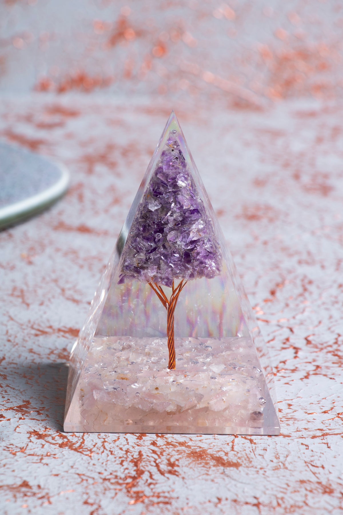 Pembe Kuvars &amp; Ametist Ağaçlı Piramit