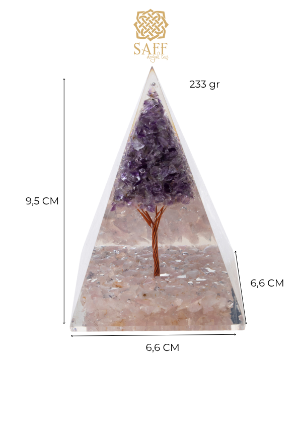 Pembe Kuvars &amp; Ametist Ağaçlı Piramit