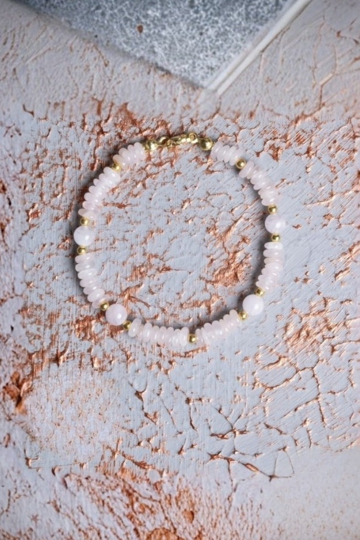 Pembe Kuvars & Ay Taşı & Hematit Gümüş Kapama Bileklik