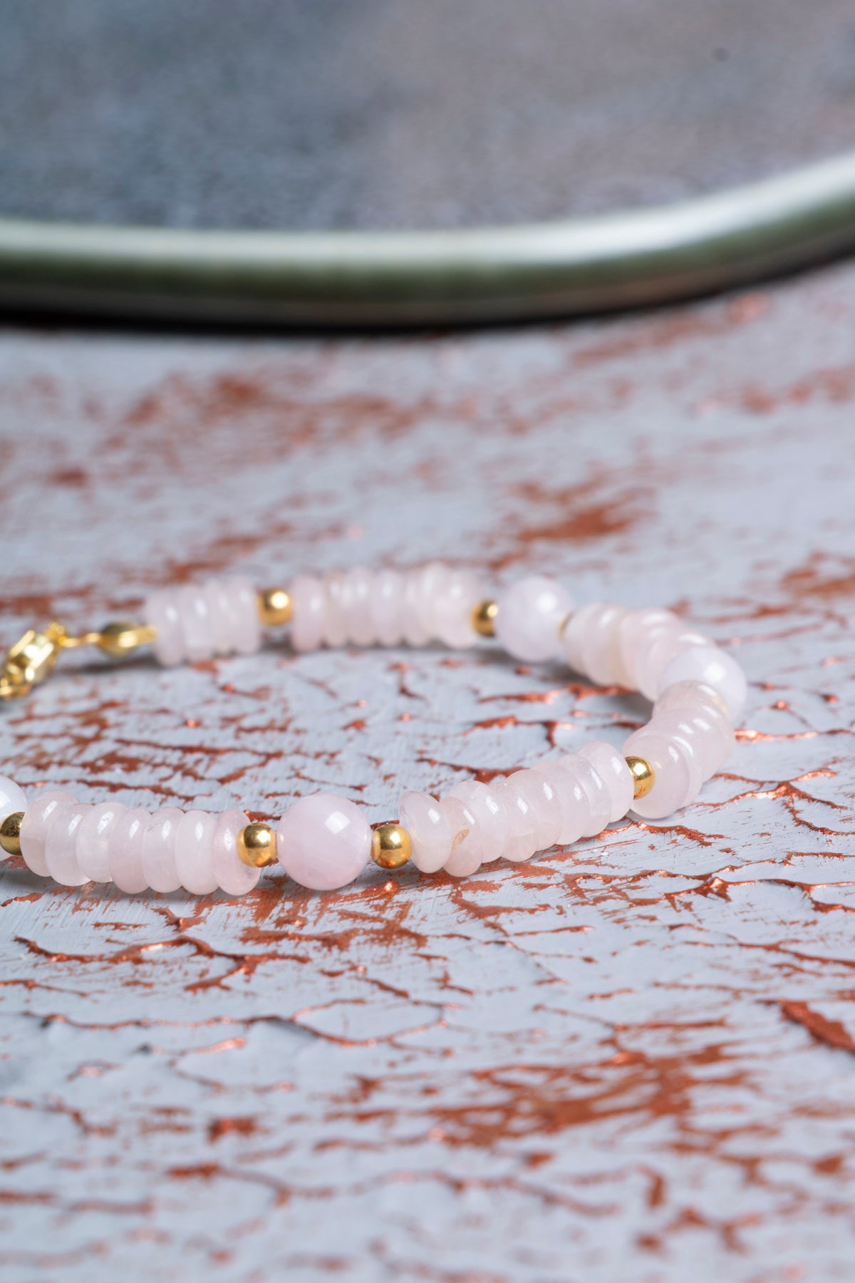 Pembe Kuvars &amp; Ay Taşı &amp; Hematit Gümüş Kapama Bileklik