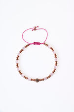 Pembe Kuvars &amp; Hematit &amp; Zirkon Aparat Doğal Taş Makrome Bileklik