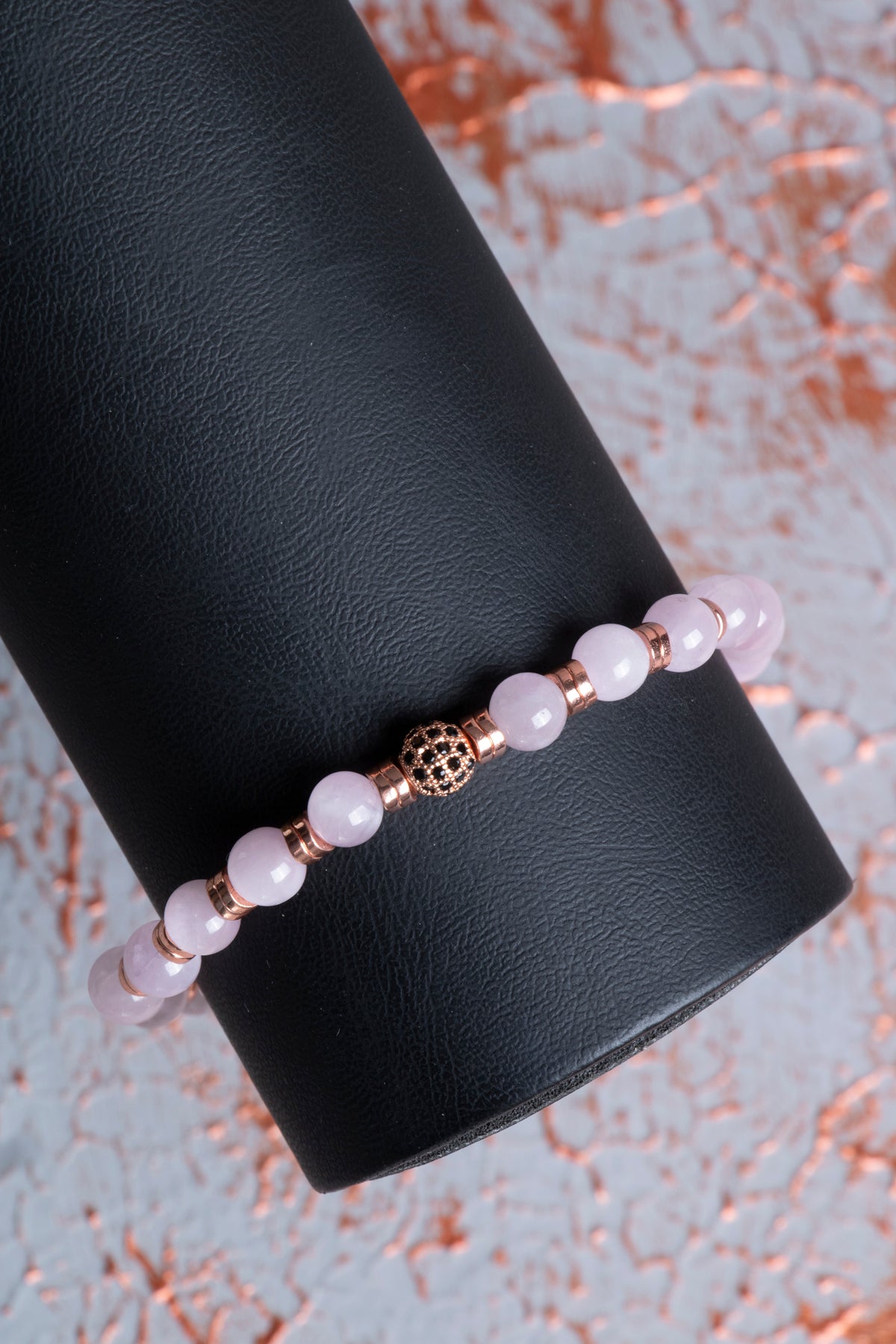 Pembe Kuvars &amp; Hematit &amp; Zirkon Aparatlı Bileklik