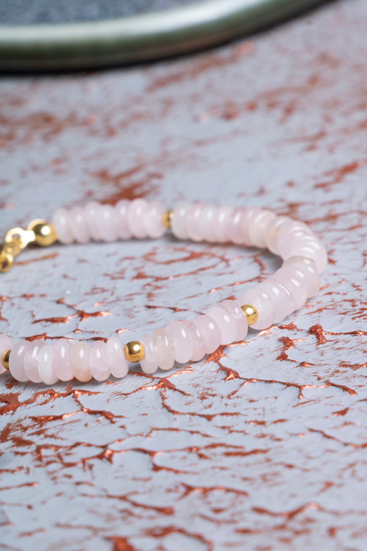 Pembe Kuvars &amp; Hematit Gümüş Kapama Bileklik