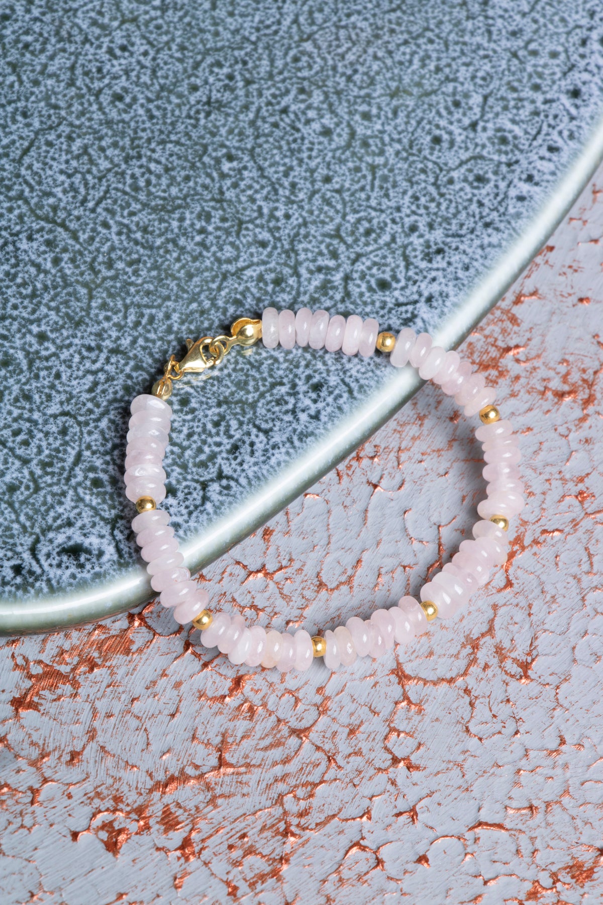 Pembe Kuvars &amp; Hematit Gümüş Kapama Bileklik