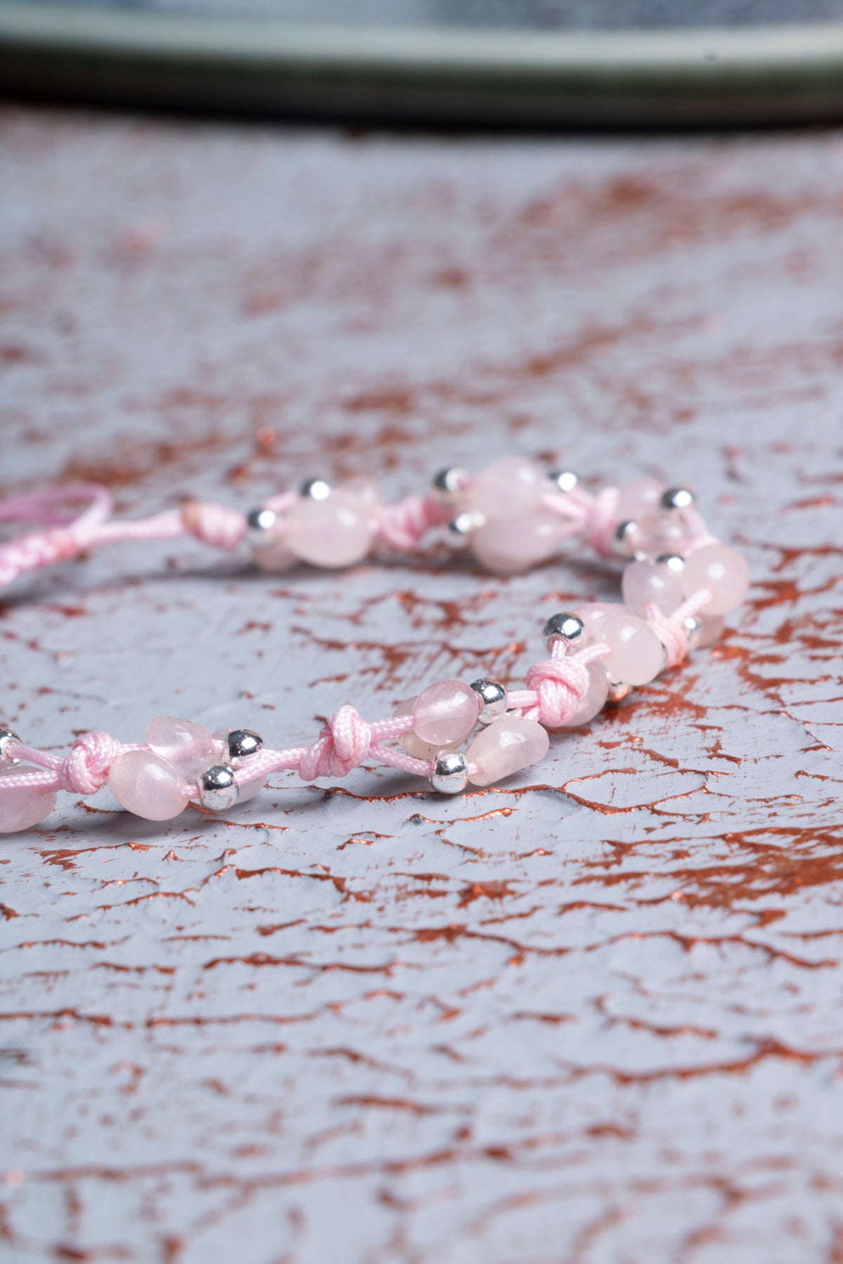 Pembe Kuvars &amp; Hematit Makrome Bileklik