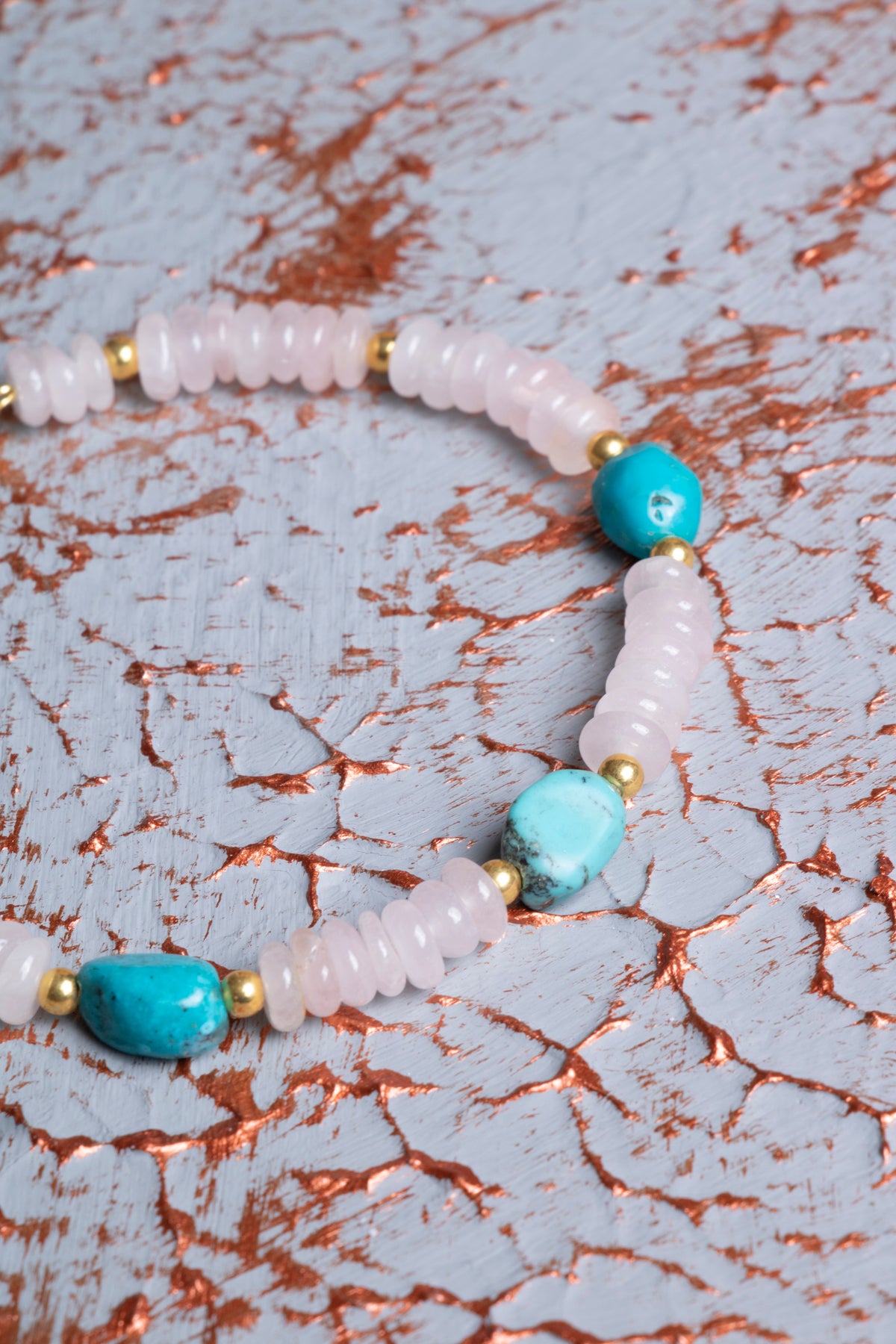 Pembe Kuvars &amp; Turkuaz &amp; Hematit Gümüş Kapama Bileklik