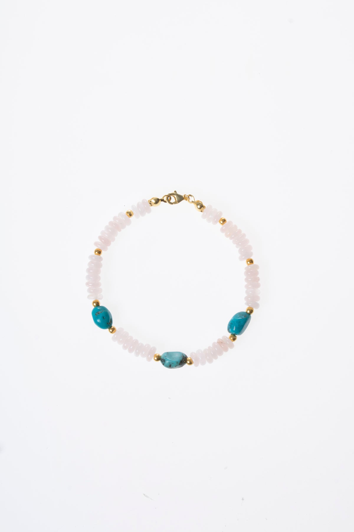 Pembe Kuvars &amp; Turkuaz &amp; Hematit Gümüş Kapama Bileklik