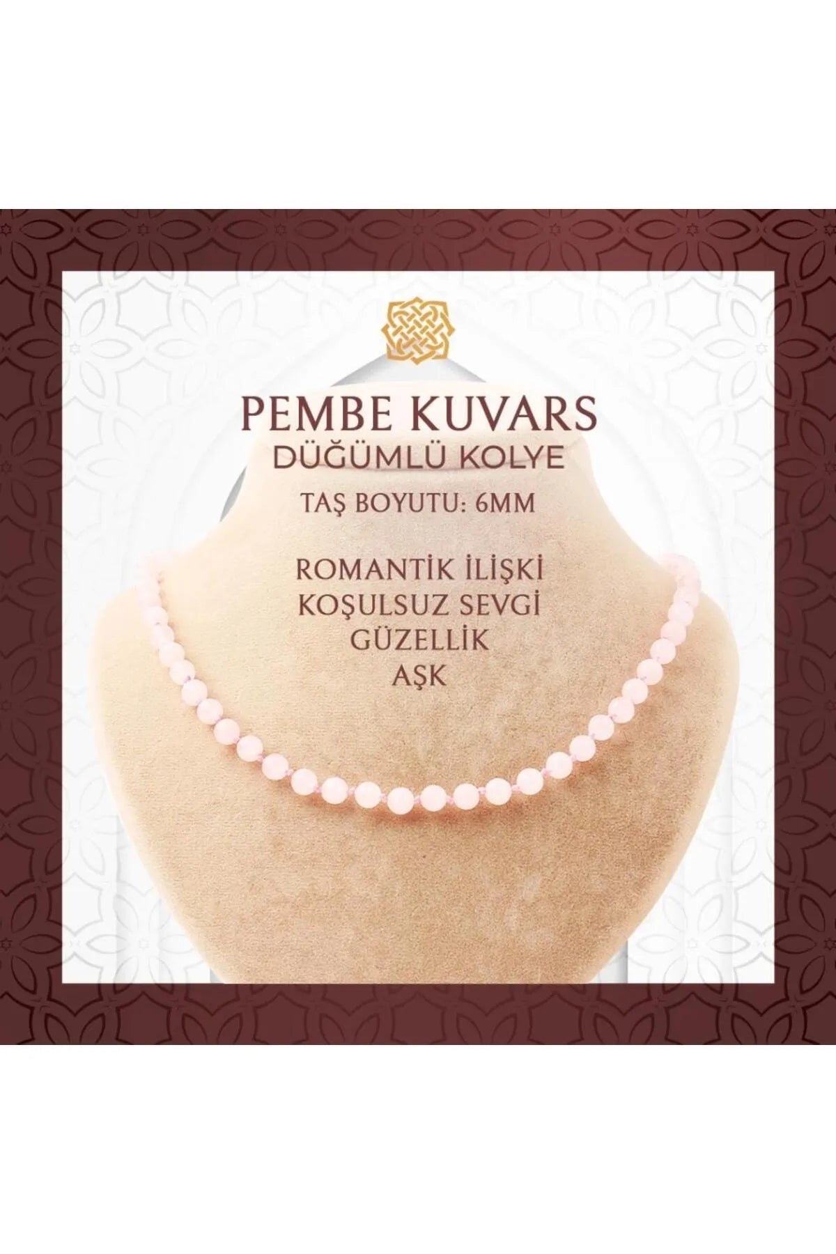 Pembe Kuvars (Gül Kuvars) 6 mm Düğümlü Doğal Taş Kolye