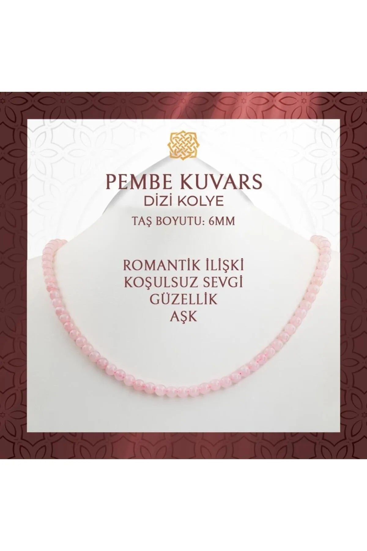 Pembe Kuvars 6 mm Dizi Doğal Taş Kolye