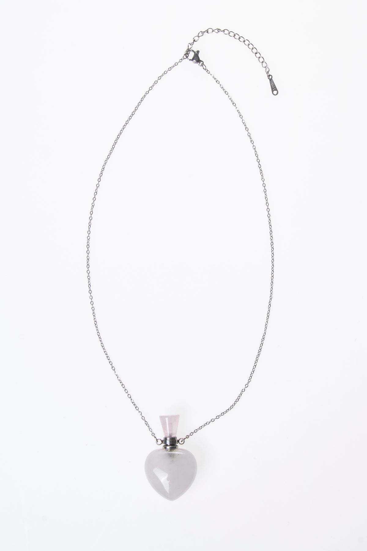 Pembe Kuvars Doğal Taş Kalp Esans Şişesi Kolye