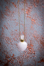 Pembe Kuvars Doğal Taş Altın Zincirli Kalp Esans Şişesi Kolye