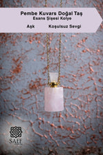 Pembe Kuvars Doğal Taş Esans Şişesi Kolye