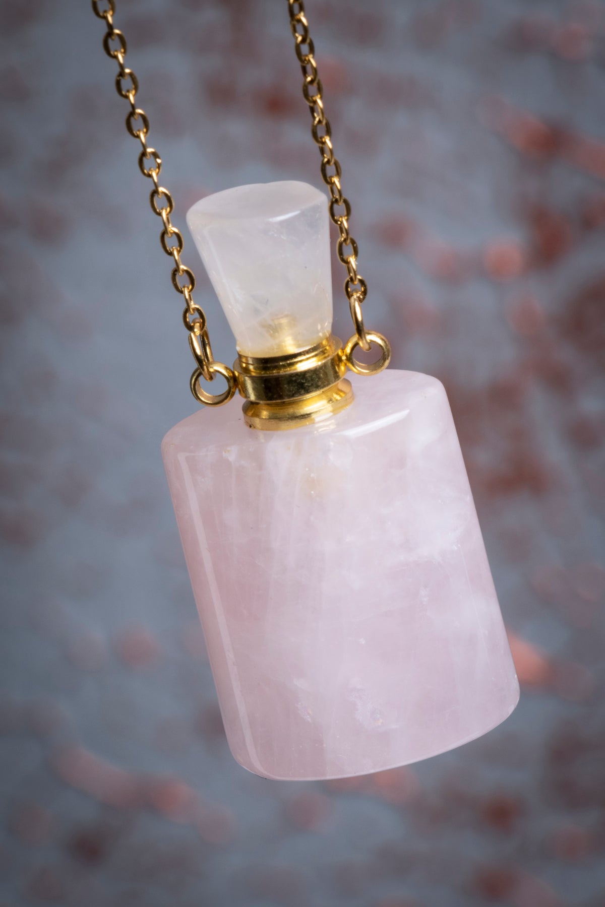 Pembe Kuvars Doğal Taş Esans Şişesi Kolye