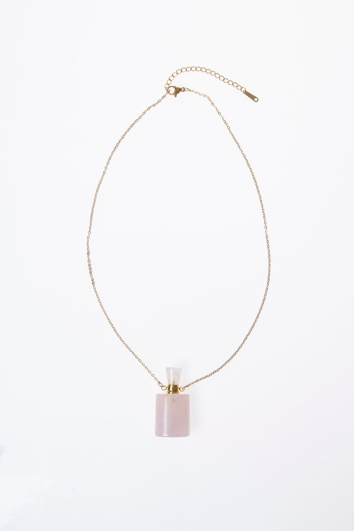 Pembe Kuvars Doğal Taş Esans Şişesi Kolye