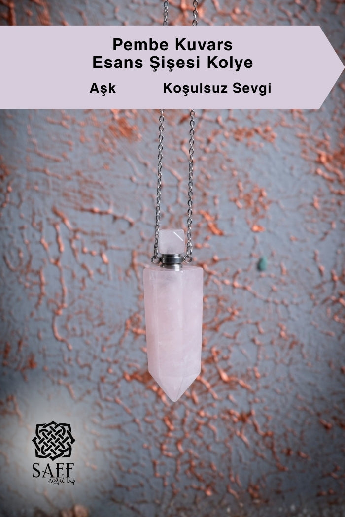 Pembe Kuvars Esans Şişesi Kolye