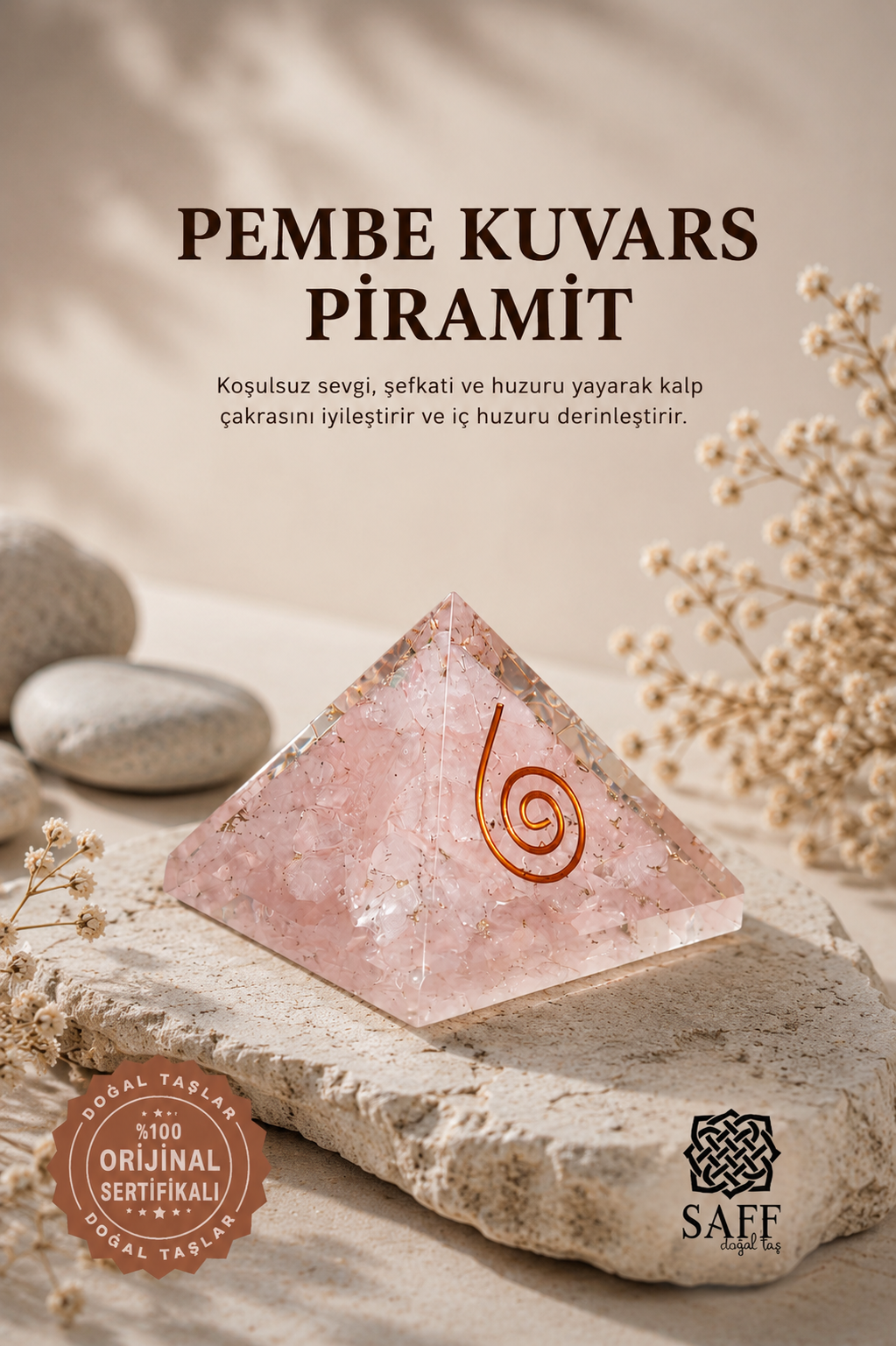 Sertifikalı Pembe Kuvars Piramit 2