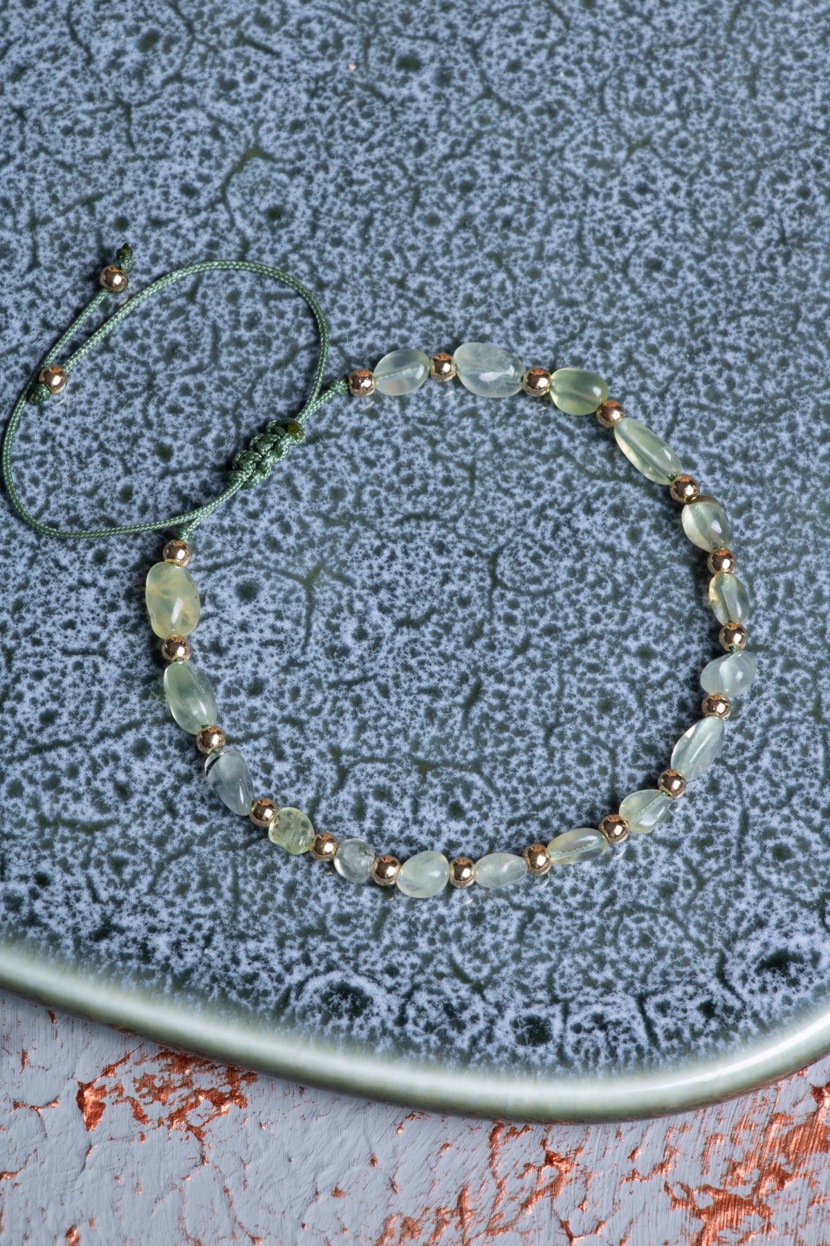 Prehnit &amp; Hematit Makrome Bileklik