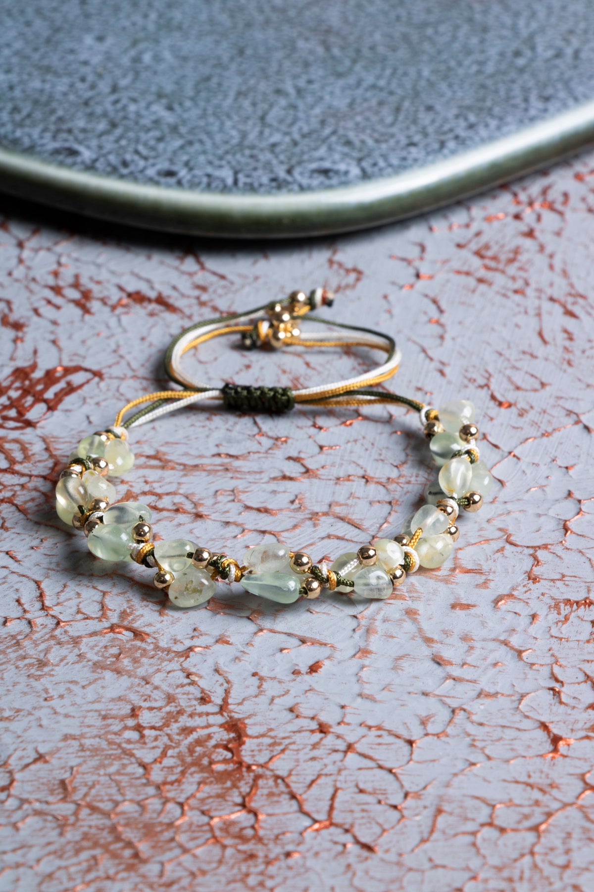 Prehnit A Kalite Natürel Taşlar Makrome Bileklik