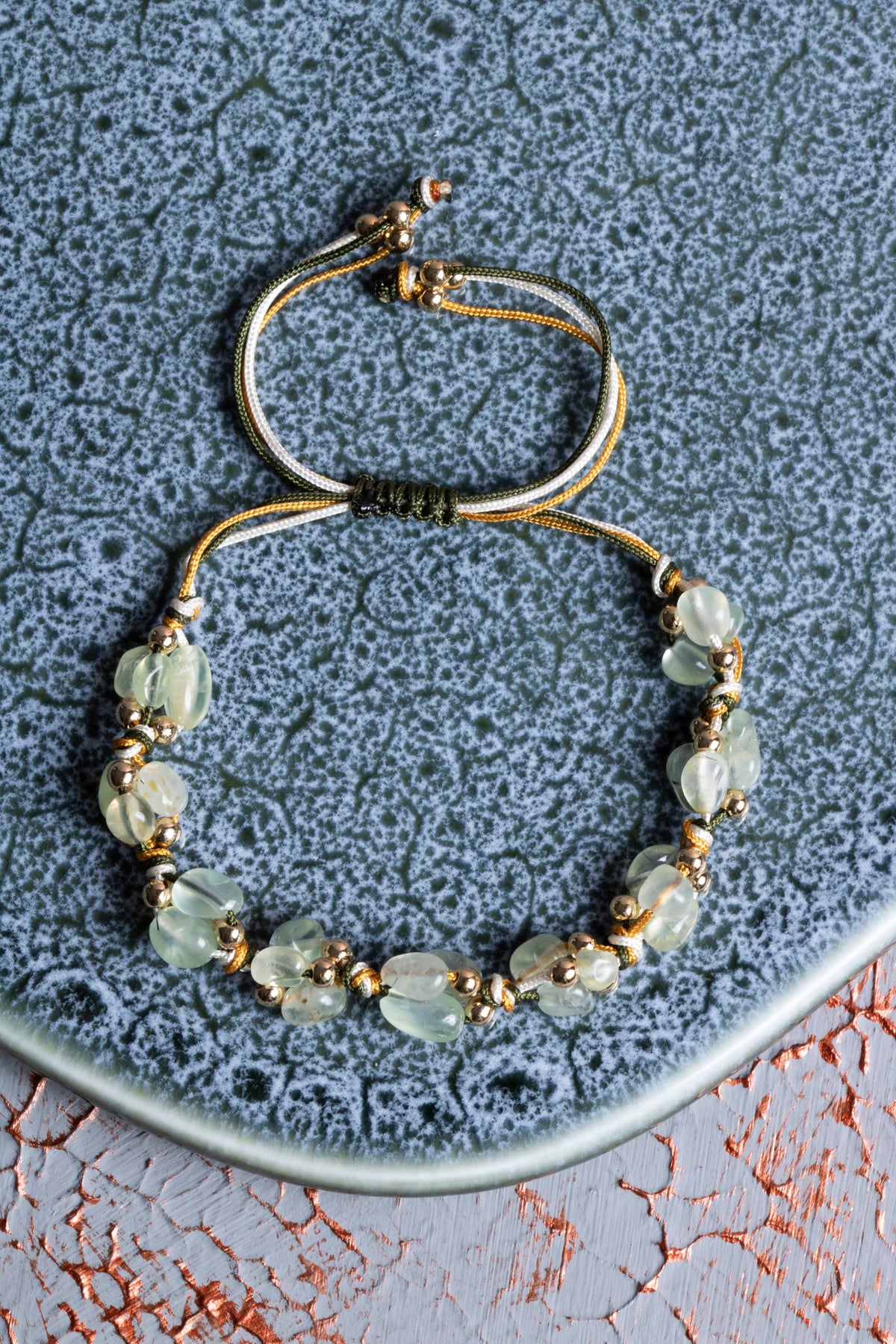 Prehnit A Kalite Natürel Taşlar Makrome Bileklik