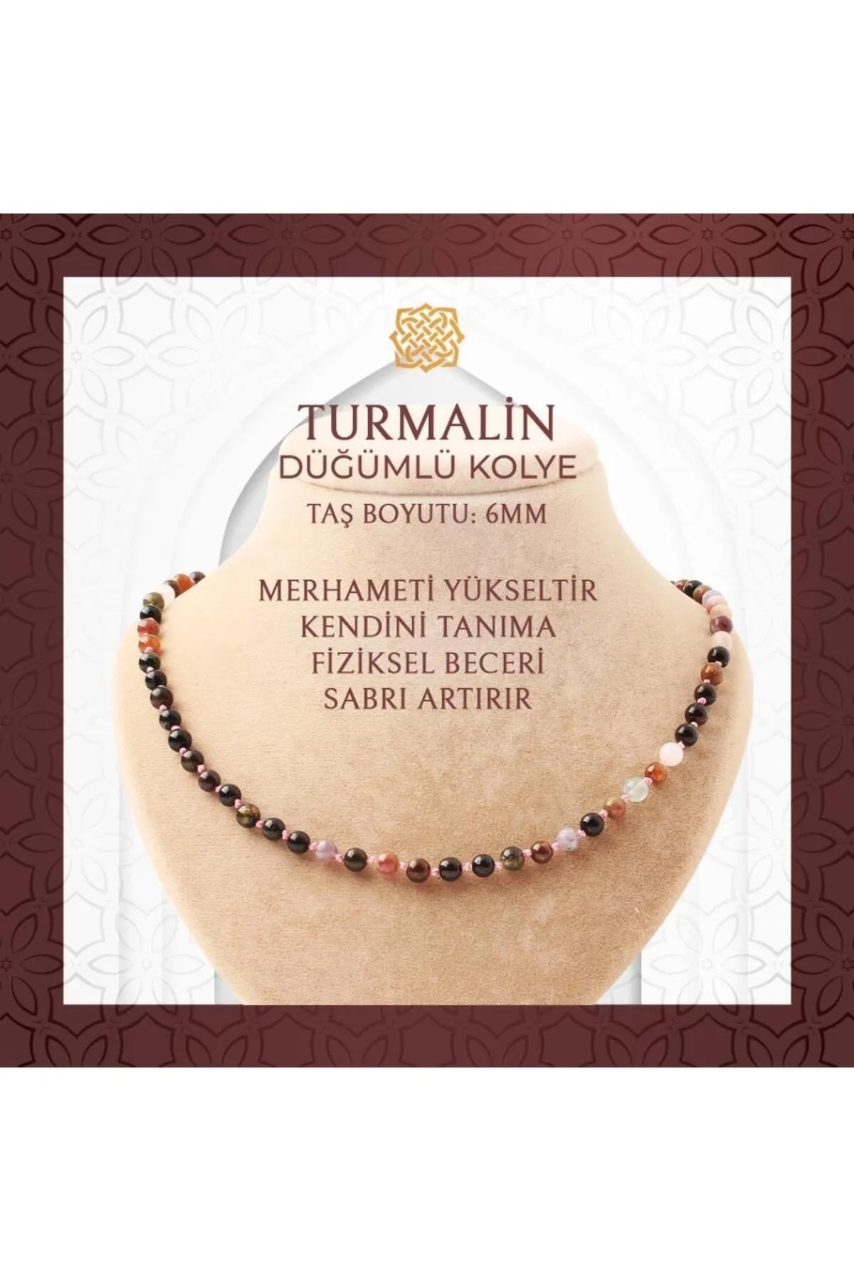 RenSFKLi Turmalin 6 mm Düğümlü Doğal Taş Kolye