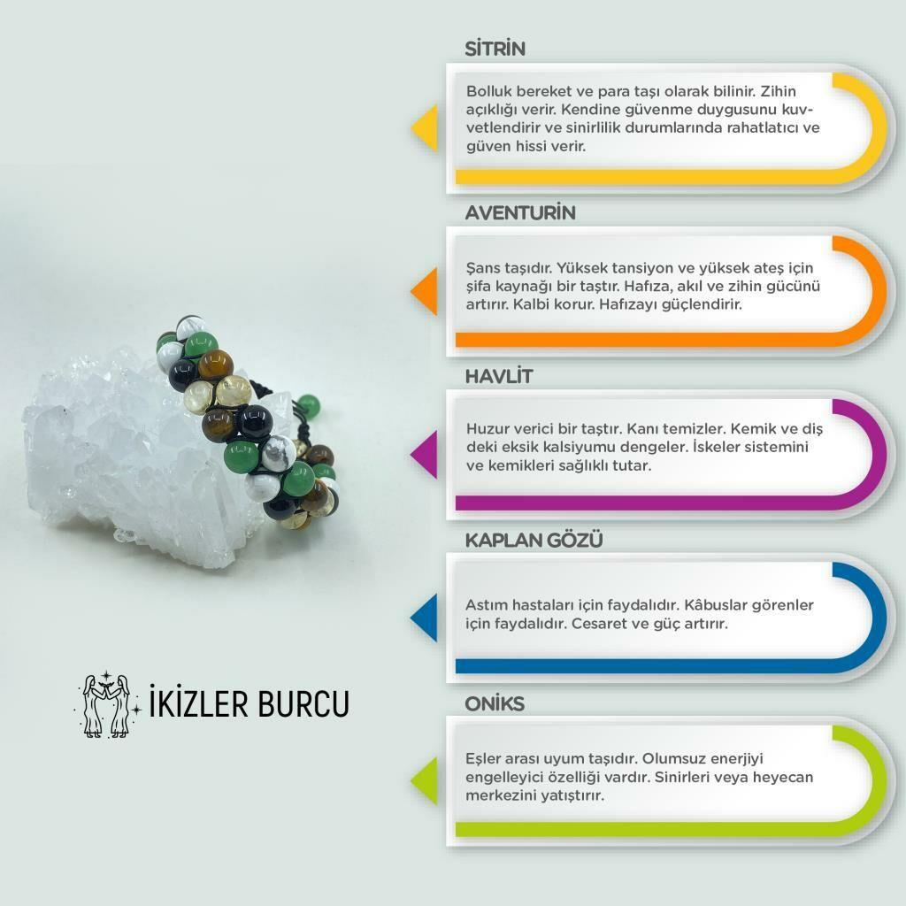İkizler Burcu Doğal Taş Makrome Bileklik 212198