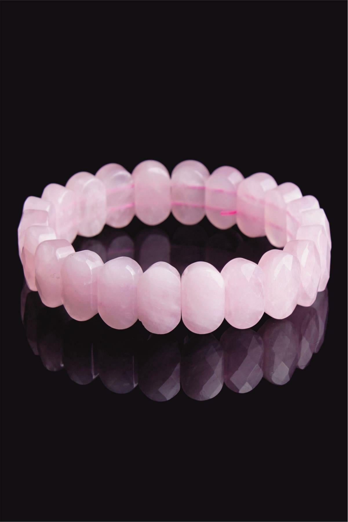 Pembe Kuvars Doğal Taş Kare Bileklik 201293