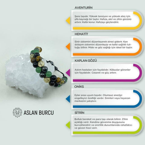 Aslan Burcu Doğal Taş Makrome Bileklik 212186