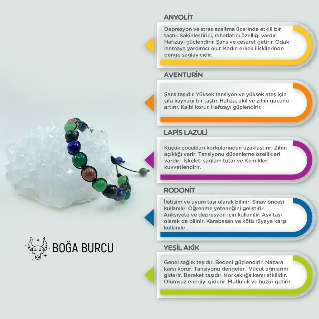 Boğa Burcu Doğal Taş Makrome Bileklik 212194