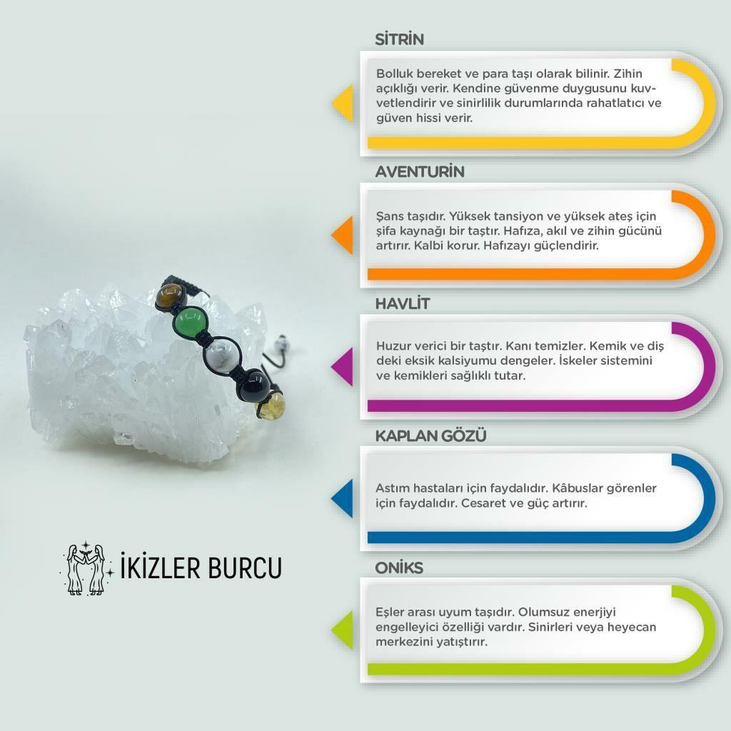 İkizler Burcu Doğal Taş Makrome Bileklik 212196