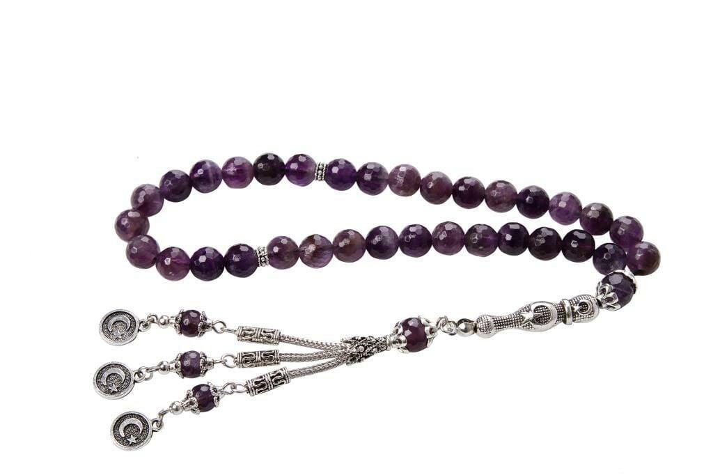 Kesimli Ametist Ayyıldız Püsküllü Doğal Taş Tesbih 210399