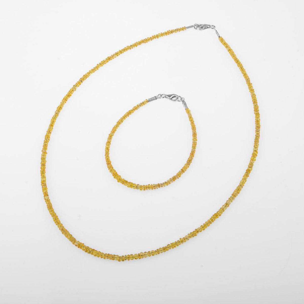 Sarı Safir Doğal Taş Rondel Kesim Gümüş Kapama Kolye Bileklik Seti - 2-3mm