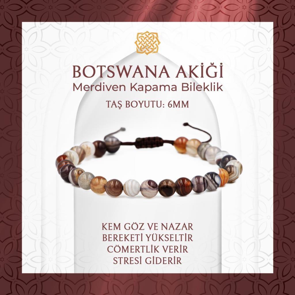 Botswana Akiği 6mm Merdiven Kapama Doğal Taş Bileklik