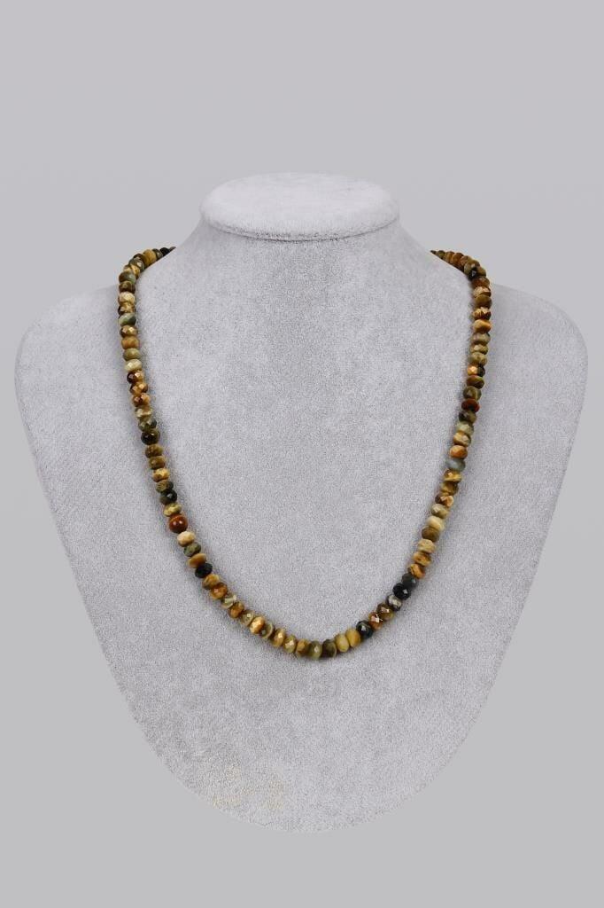 Kaplan Gözü Rondel Kesim Tasarım Doğal Taş Kolye 201593