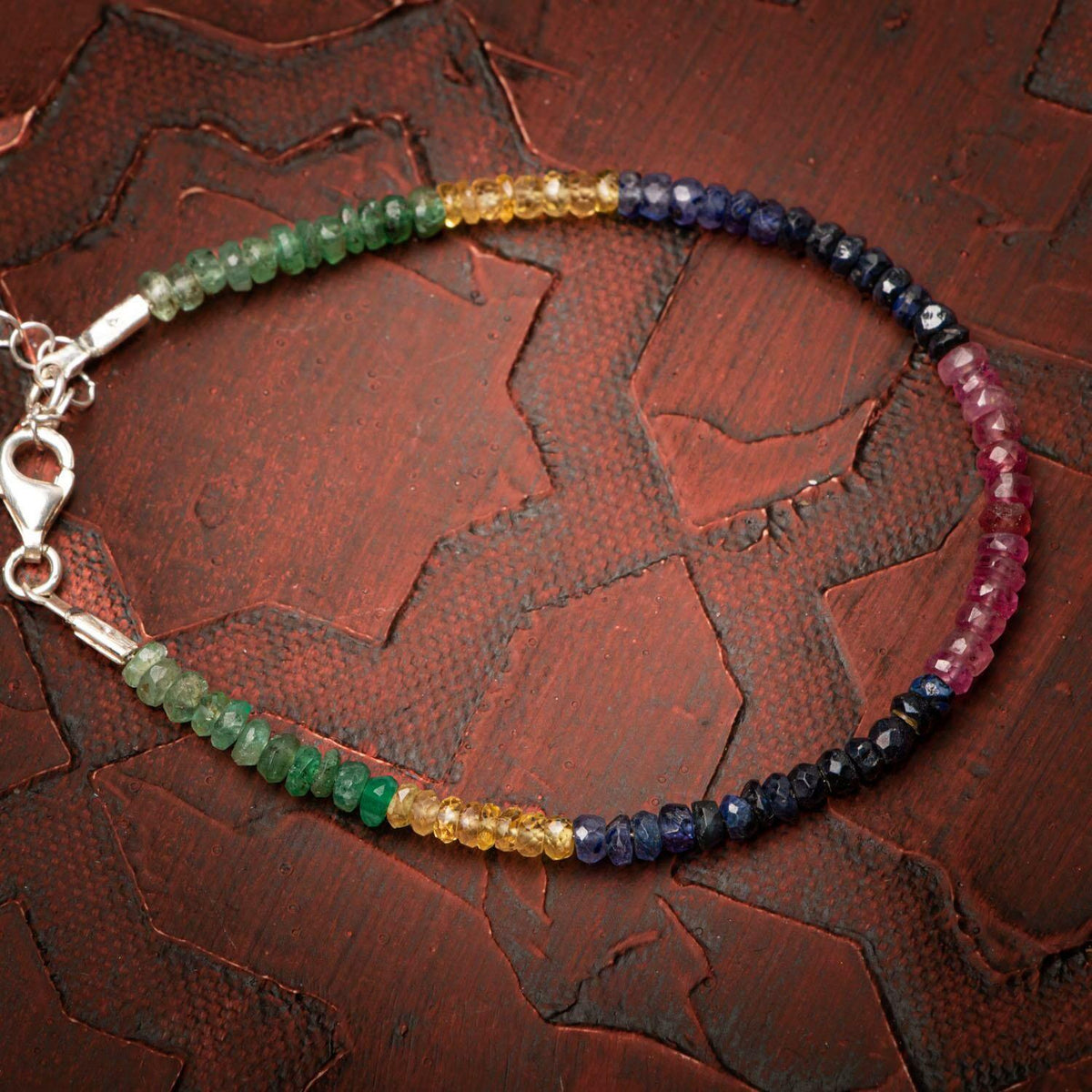 Yakut, Safir, Zümrüt Doğal Taş Rondel Kesim Gümüş Kapama Bileklik - 2-3mm