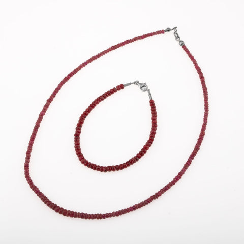 Yakut Doğal Taş Rondel Kesim Gümüş Kapama Kolye Bileklik Seti - 2-3mm