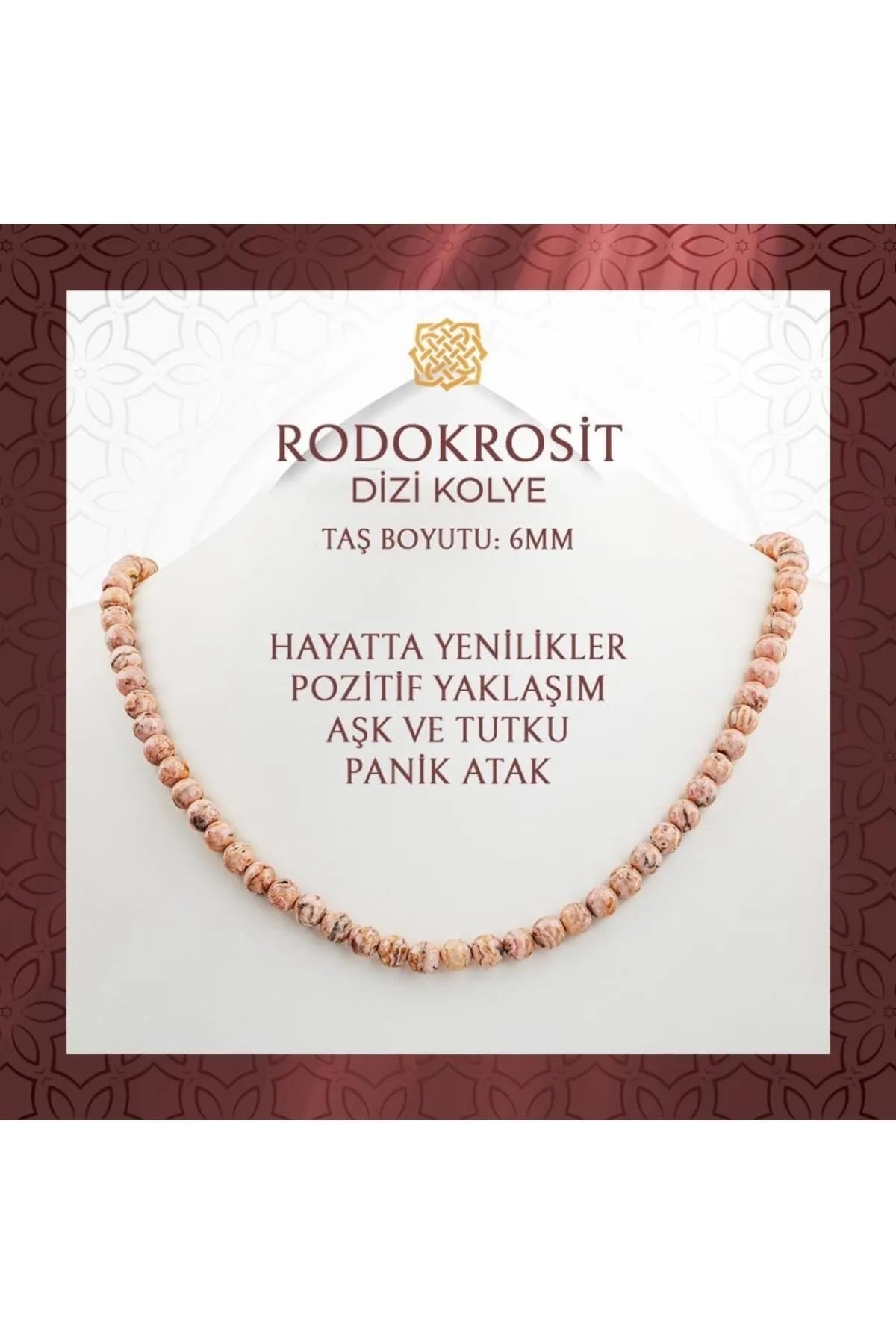 Rodokrosit 6 mm Dizi Doğal Taş Kolye
