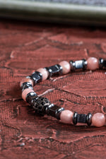 Rodokrozit &amp; Hematit &amp; Zirkon Aparat Doğal Taş Makrome Bileklik