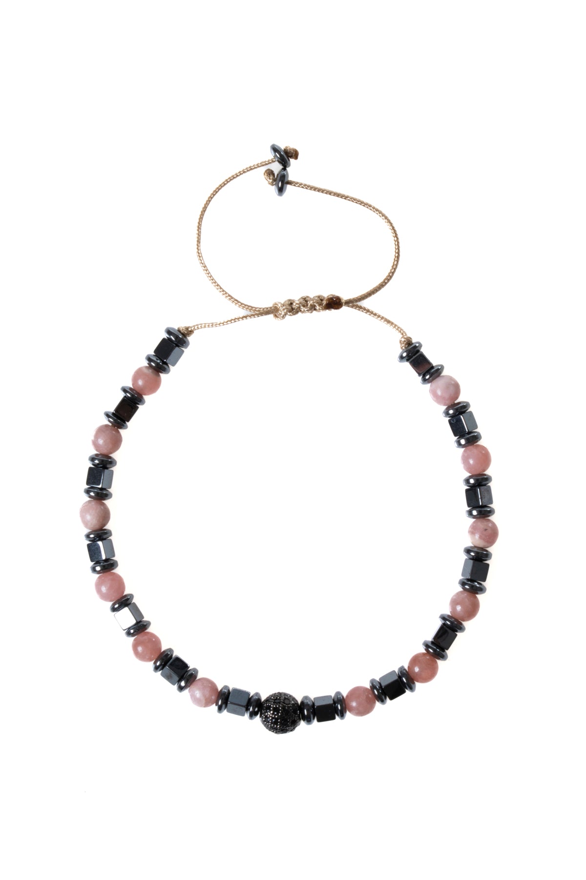 Rodokrozit &amp; Hematit &amp; Zirkon Aparat Doğal Taş Makrome Bileklik