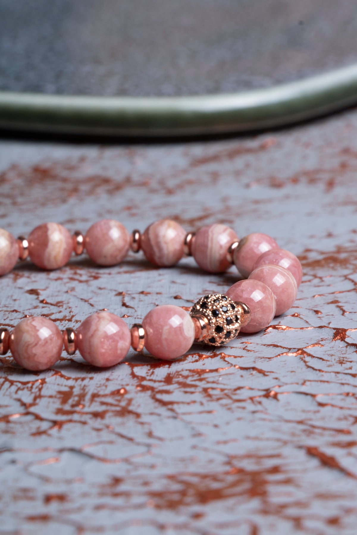 Rodokrozit &amp; Hematit Zirkon Aparatlı Bileklik