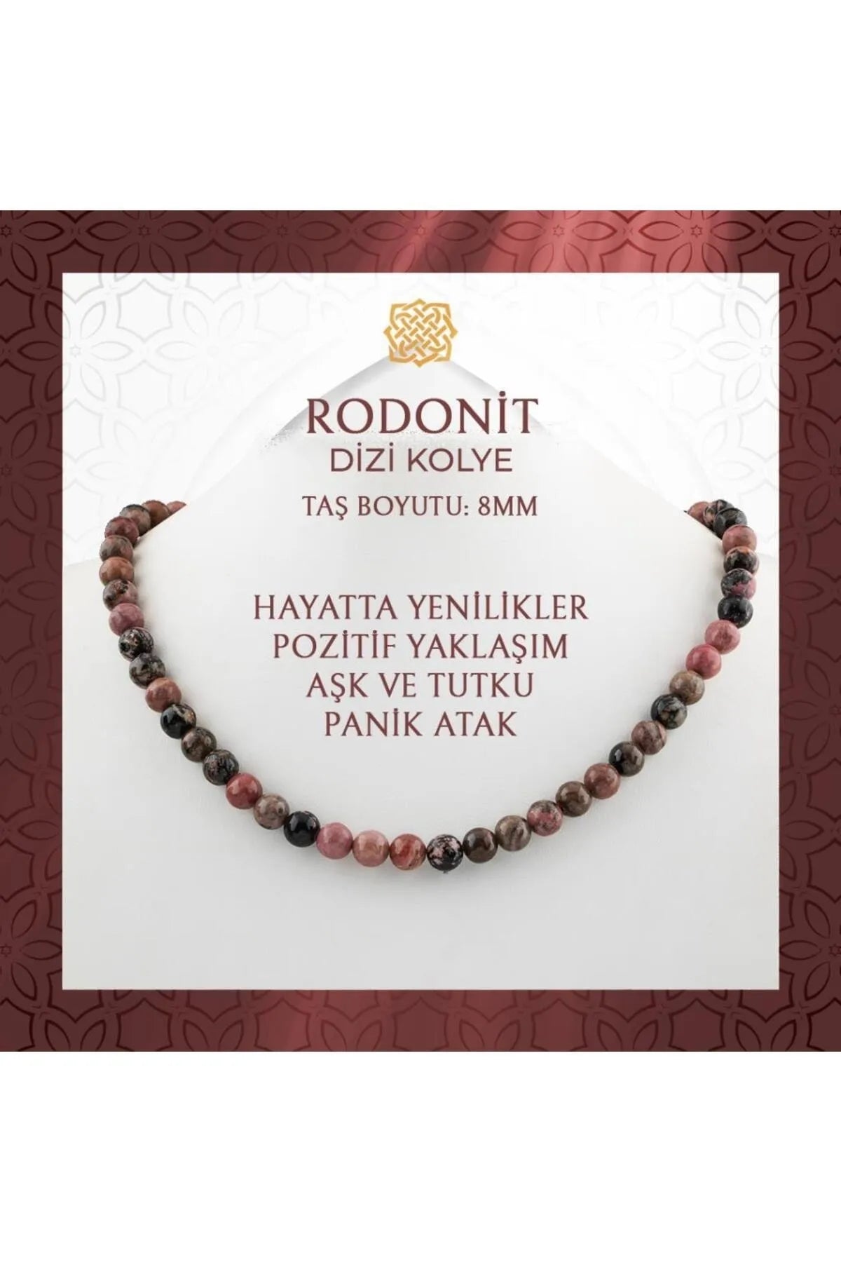 Rodonit 8 mm Dizi Doğal Taş Kolye