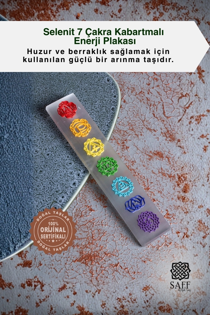 Selenit 7 Çakra Kabartmalı Enerji Plakası