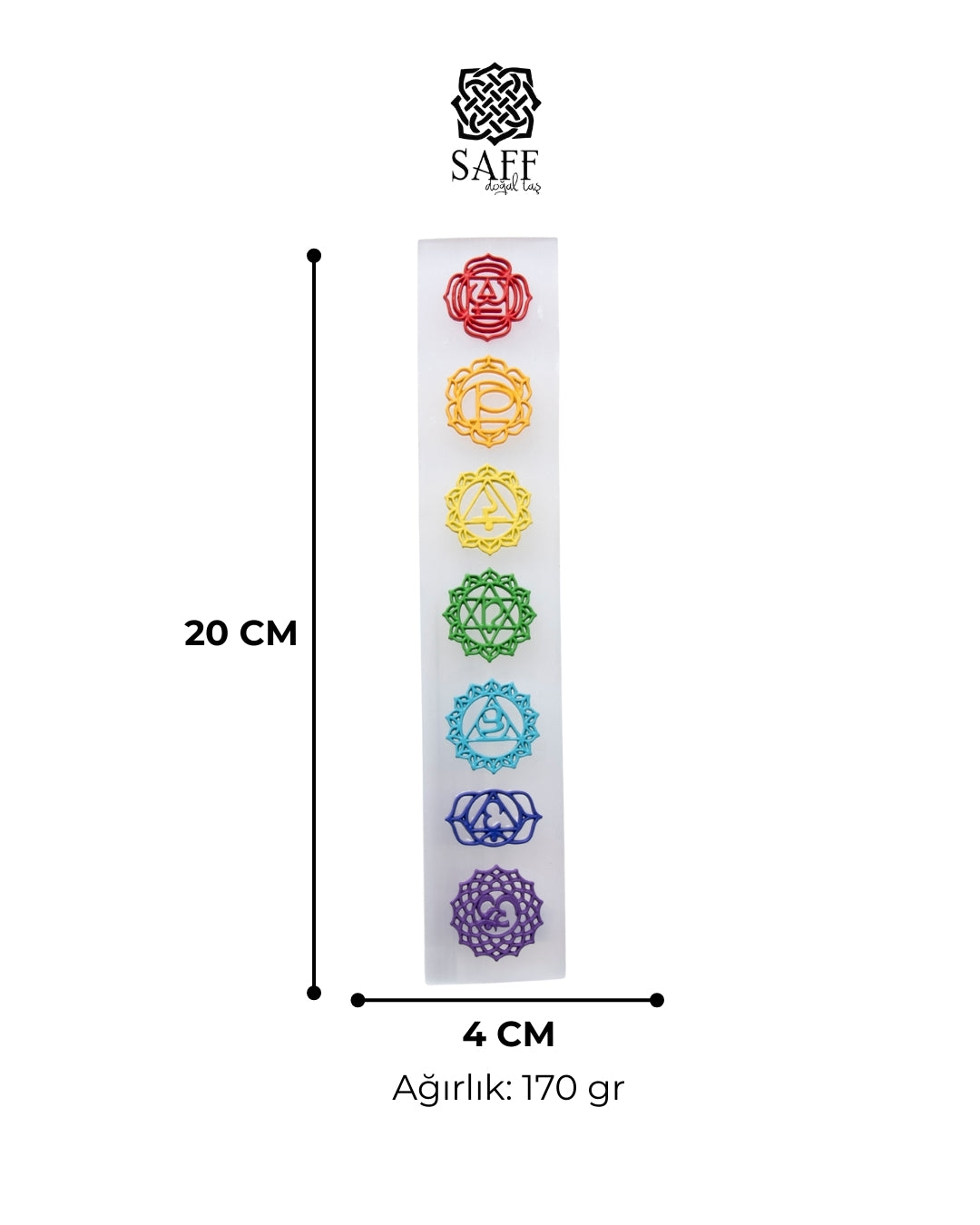 Selenit 7 Çakra Kabartmalı Enerji Plakası