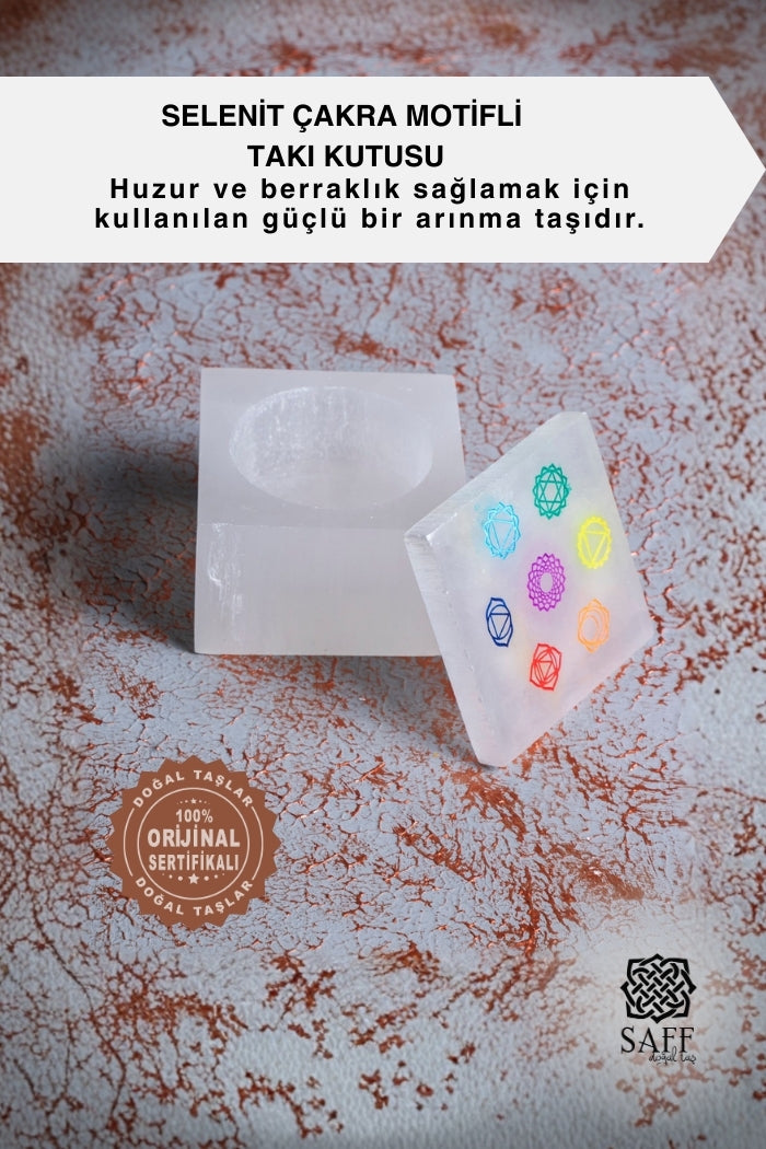 Selenit Çakra Motifli Kare Takı Kutusu