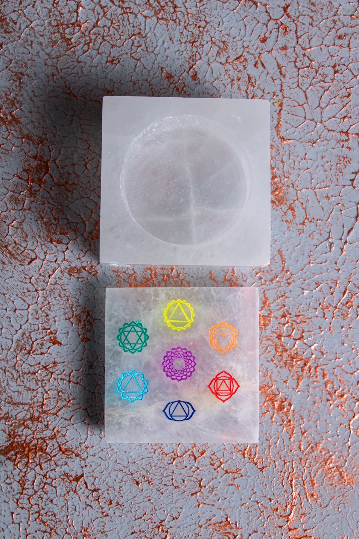 Selenit Çakra Motifli Kare Takı Kutusu