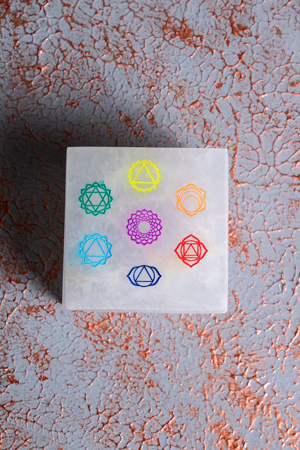 Selenit Çakra Motifli Kare Takı Kutusu