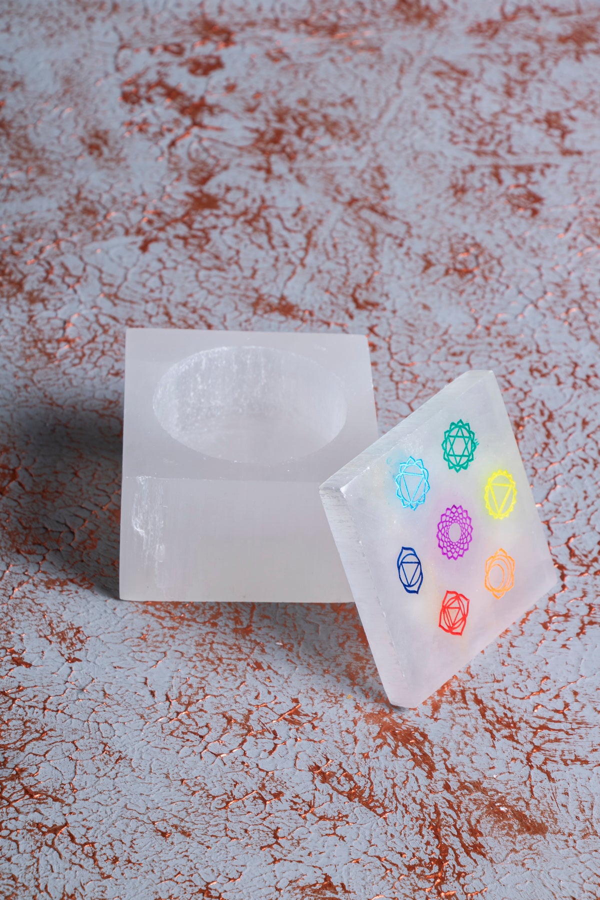 Selenit Çakra Motifli Kare Takı Kutusu
