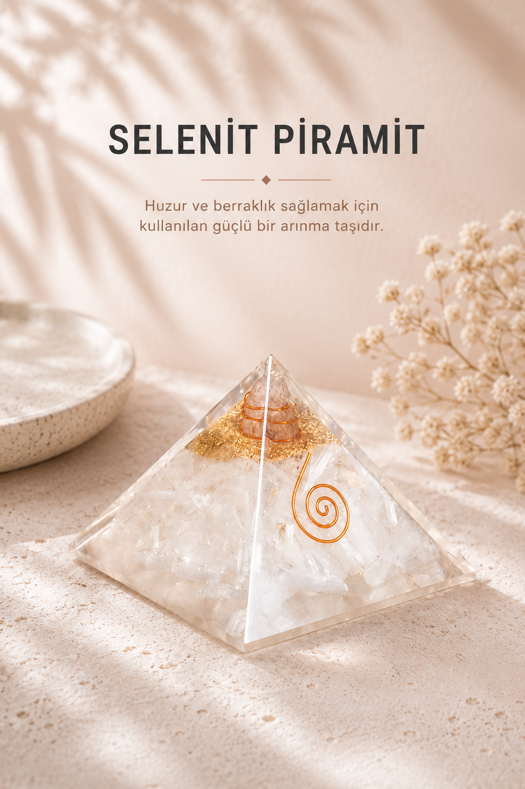 Sertifikalı Selenit Piramit