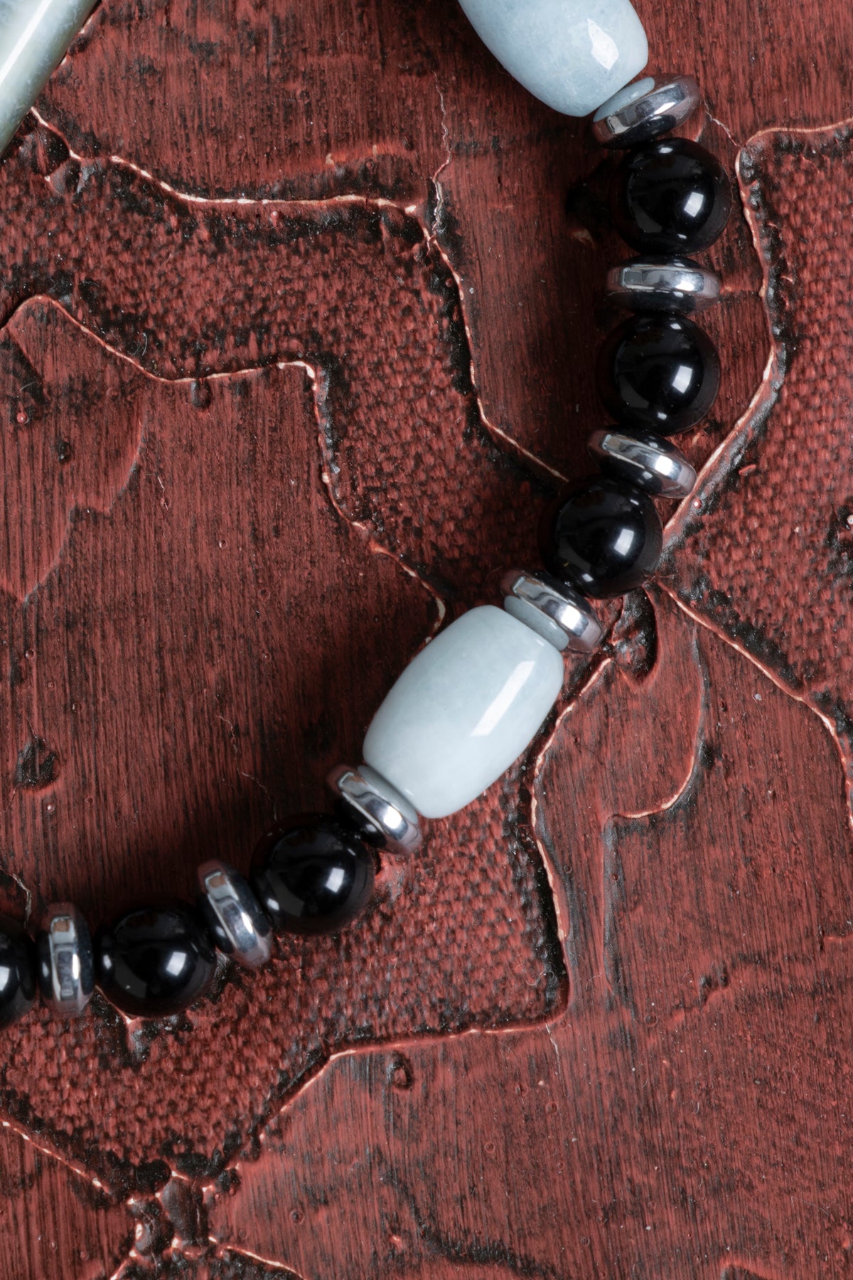 Sertfikalı Akuamarin &amp; Obsidyen &amp; Hematit Doğal Taş Makrome Bileklik