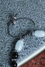 Sertfikalı Akuamarin &amp; Obsidyen &amp; Hematit Doğal Taş Makrome Bileklik